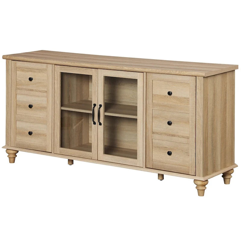 Glass Door Farmhouse TV Stand for TVs Up to 65 Inch, Wood TV Console Table