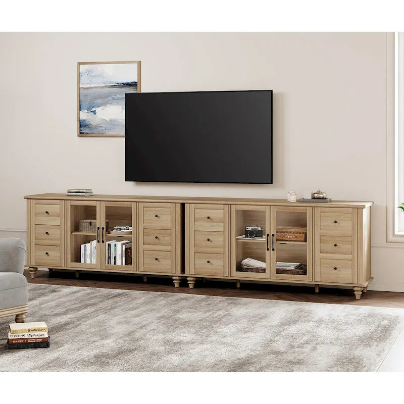 Glass Door Farmhouse TV Stand for TVs Up to 65 Inch, Wood TV Console Table
