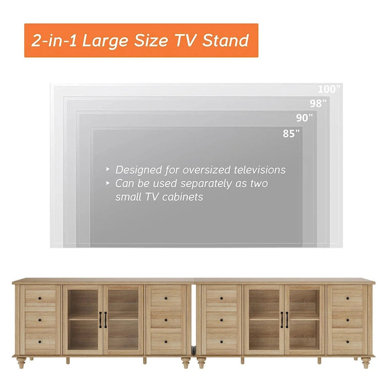 Glass Door Farmhouse TV Stand for TVs Up to 65 Inch, Wood TV Console Table