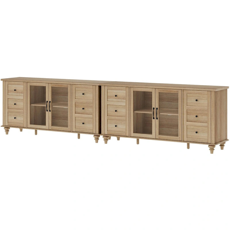 Glass Door Farmhouse TV Stand for TVs Up to 65 Inch, Wood TV Console Table