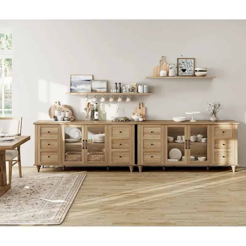 Glass Door Farmhouse TV Stand for TVs Up to 65 Inch, Wood TV Console Table