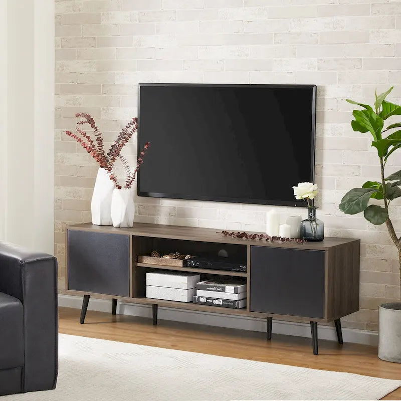 Mid Century Modern TV Stand 61.6 inch Black & Grey