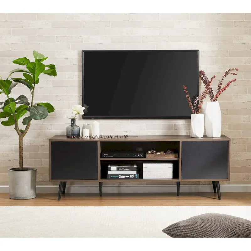 Mid Century Modern TV Stand 61.6 inch Black & Grey