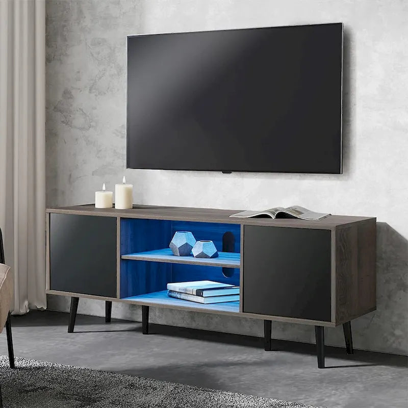 Mid Century Modern TV Stand 61.6 inch Black & Grey