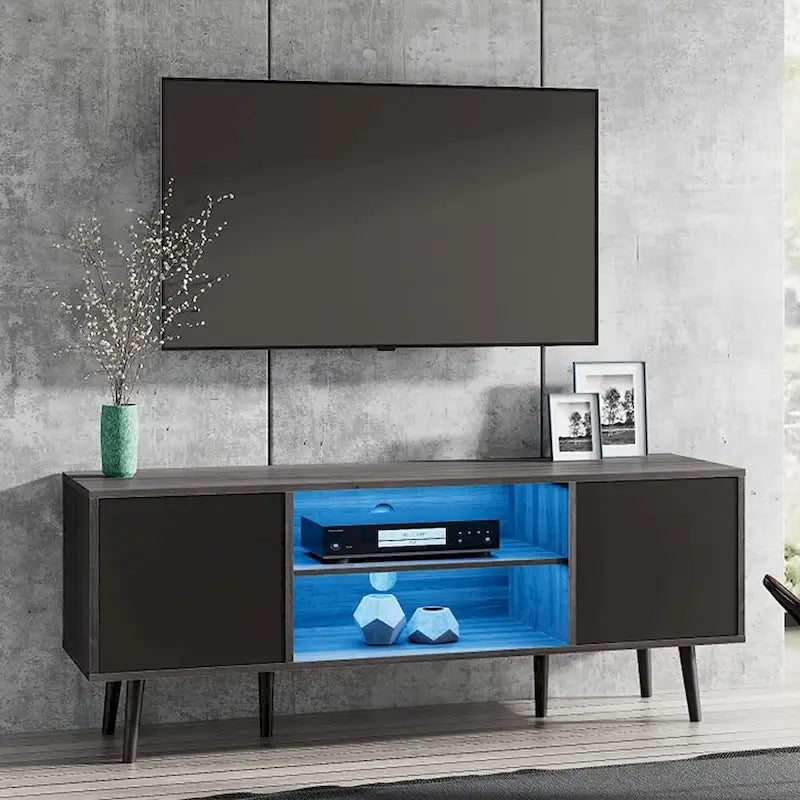 Mid Century Modern TV Stand 61.6 inch Black & Grey