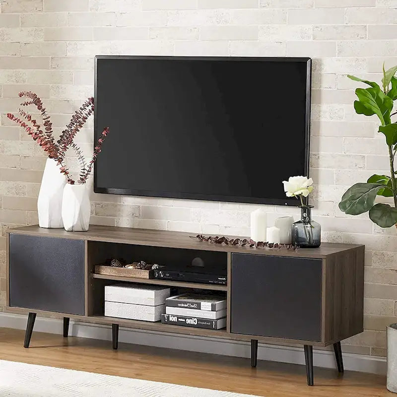 Mid Century Modern TV Stand 61.6 inch Black & Grey