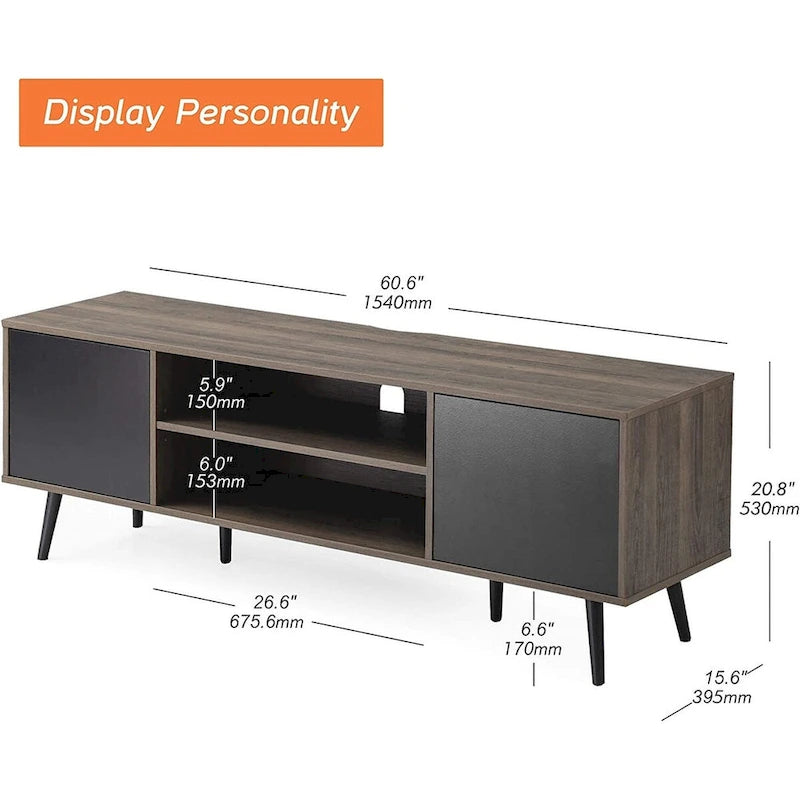Mid Century Modern TV Stand 61.6 inch Black & Grey