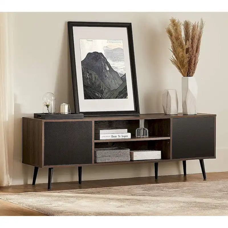 Mid Century Modern TV Stand 61.6 inch Black & Grey