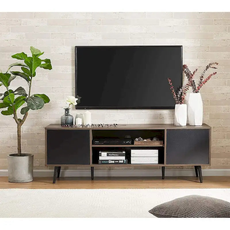 Mid Century Modern TV Stand 61.6 inch Black & Grey
