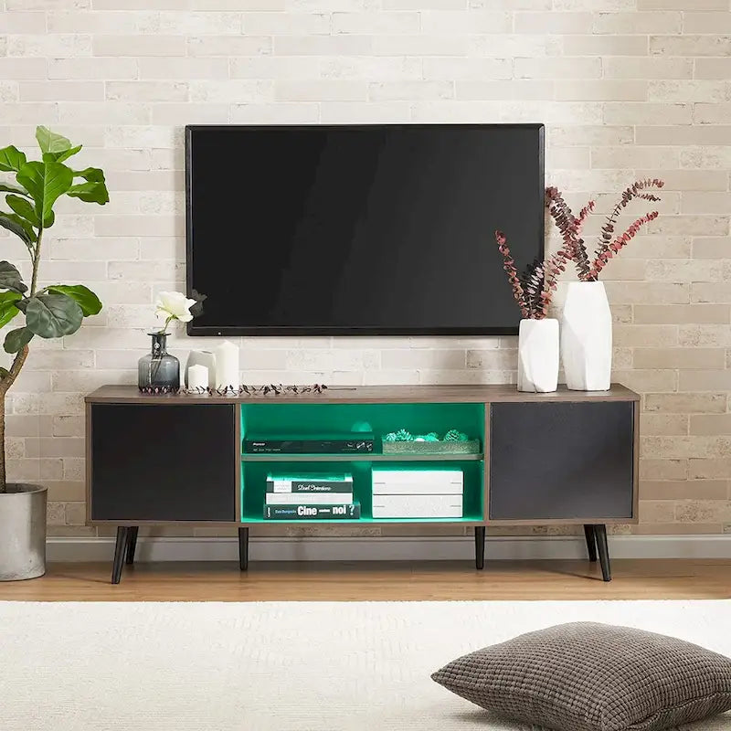 Mid Century Modern TV Stand 61.6 inch Black & Grey
