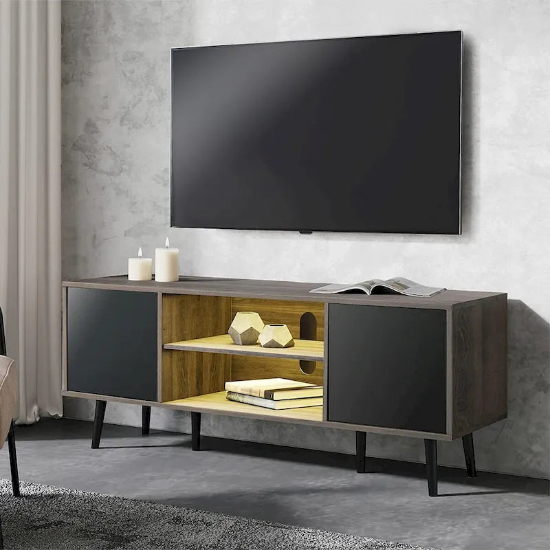 Mid Century Modern TV Stand 61.6 inch Black & Grey