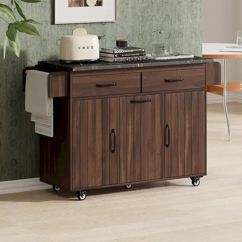 Kitchen Island with Trash Can & Drop Leaf