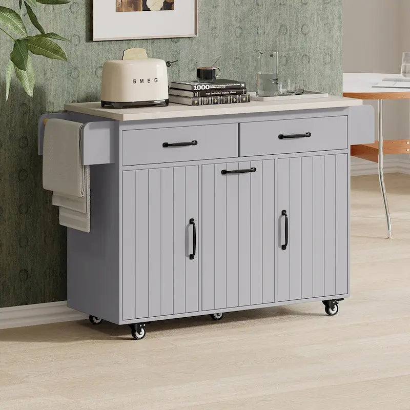 Kitchen Island with Trash Can & Drop Leaf