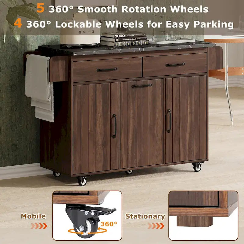 Kitchen Island with Trash Can & Drop Leaf