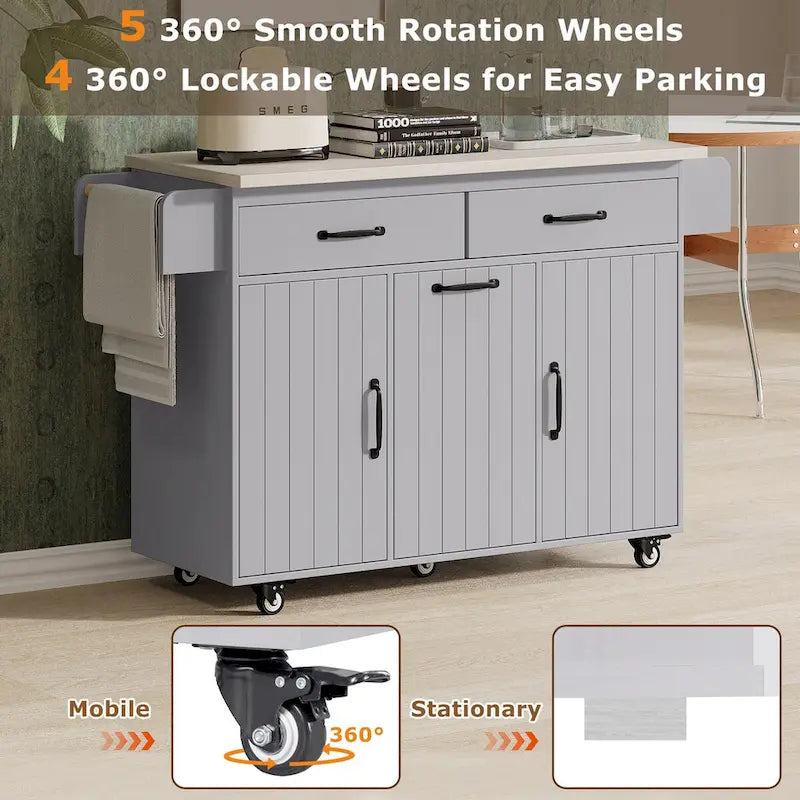 Kitchen Island with Trash Can & Drop Leaf