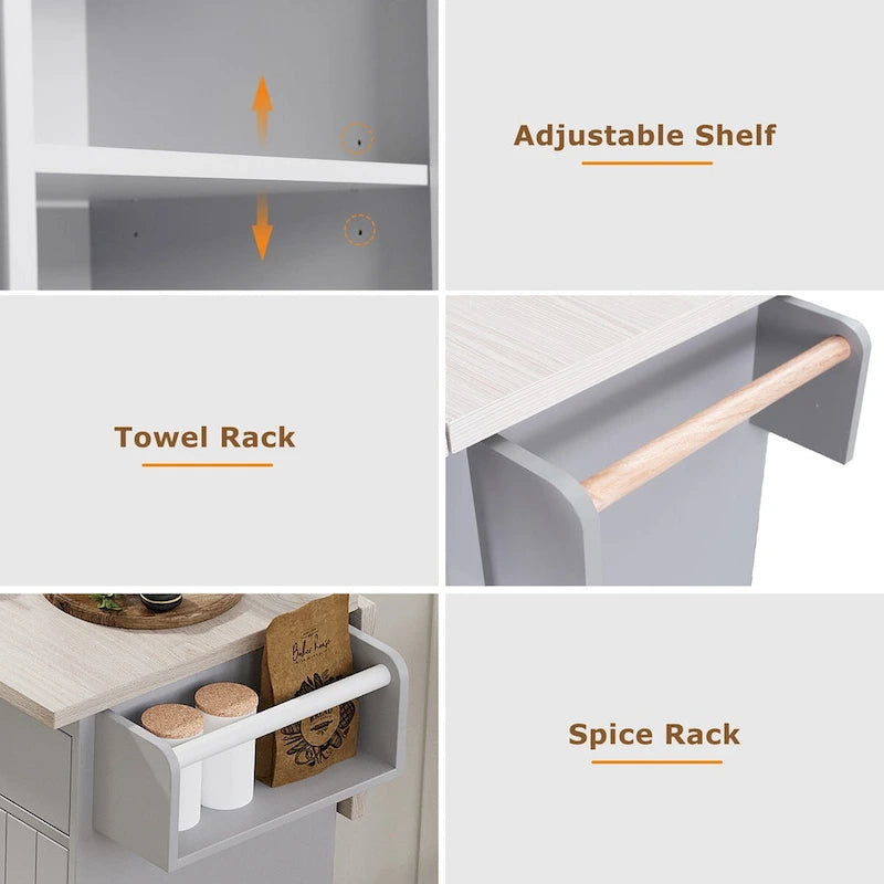 Kitchen Island with Trash Can & Drop Leaf
