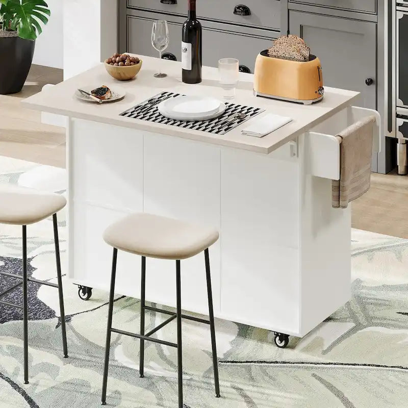 Kitchen Island with Trash Can & Drop Leaf