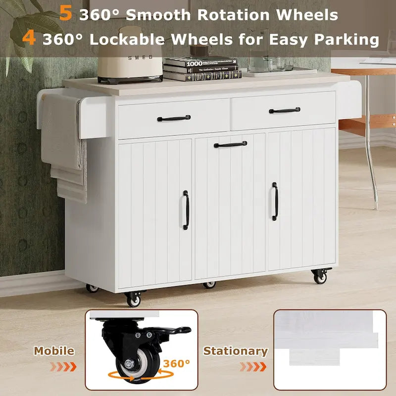 Kitchen Island with Trash Can & Drop Leaf