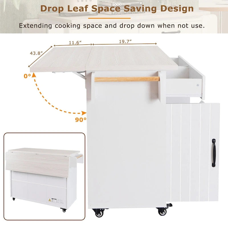 Kitchen Island with Trash Can & Drop Leaf
