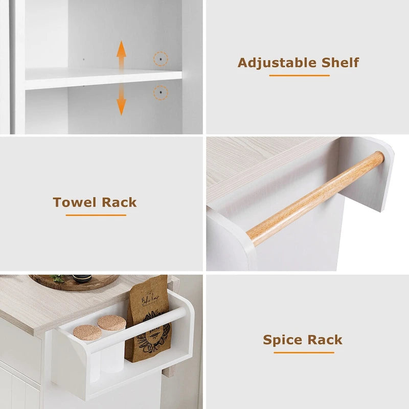 Kitchen Island with Trash Can & Drop Leaf