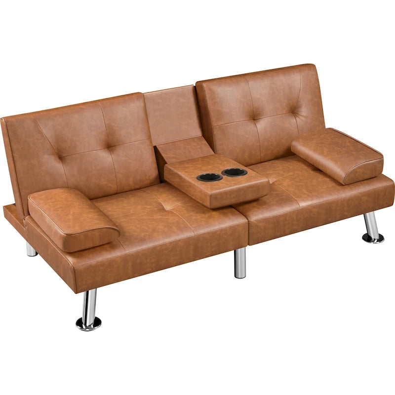 Faux Leather Convertible Futon Sofa Bed 3-in-1
