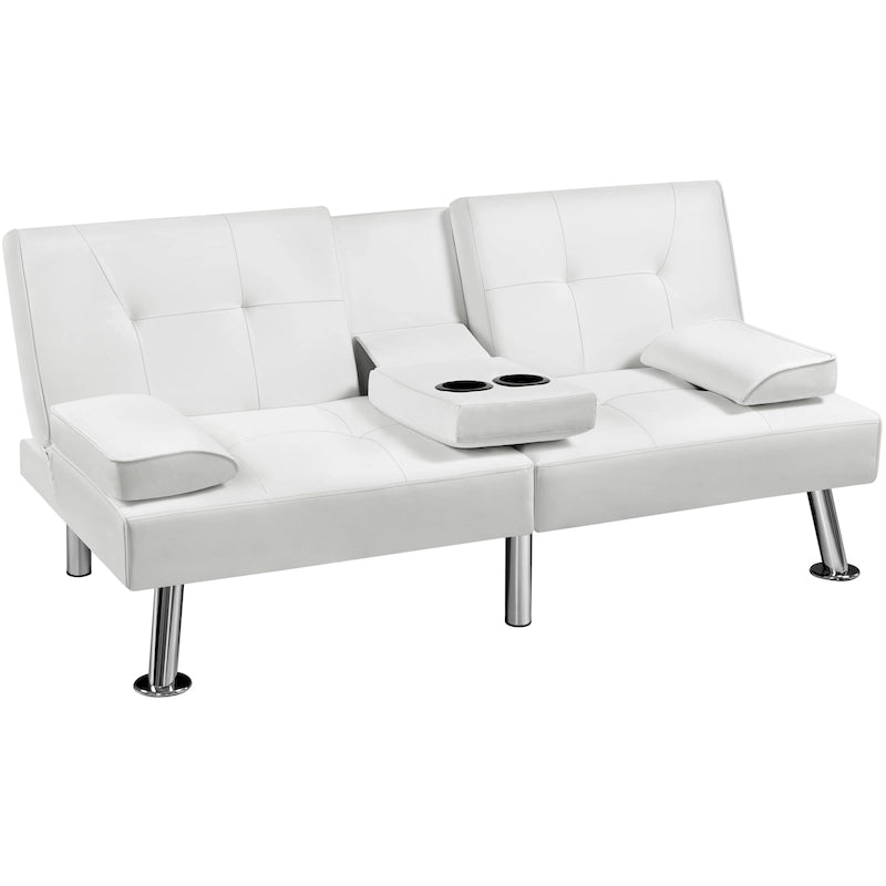 Faux Leather Convertible Futon Sofa Bed 3-in-1