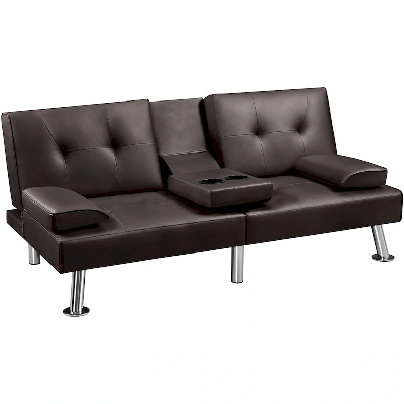 Faux Leather Convertible Futon Sofa Bed 3-in-1