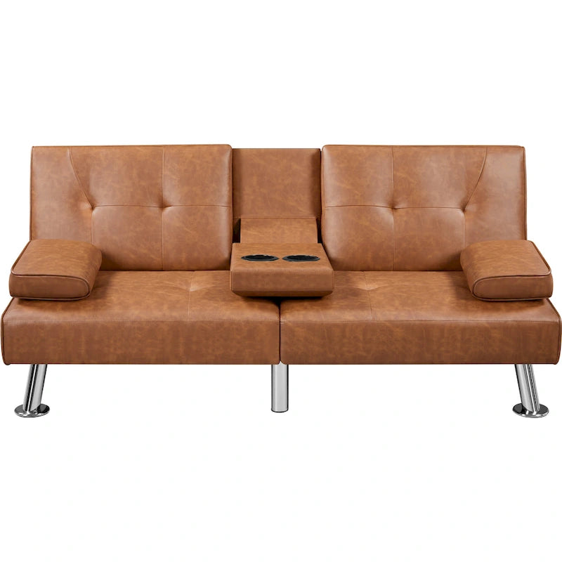 Faux Leather Convertible Futon Sofa Bed 3-in-1