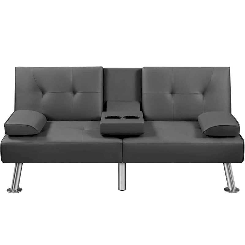Faux Leather Convertible Futon Sofa Bed 3-in-1