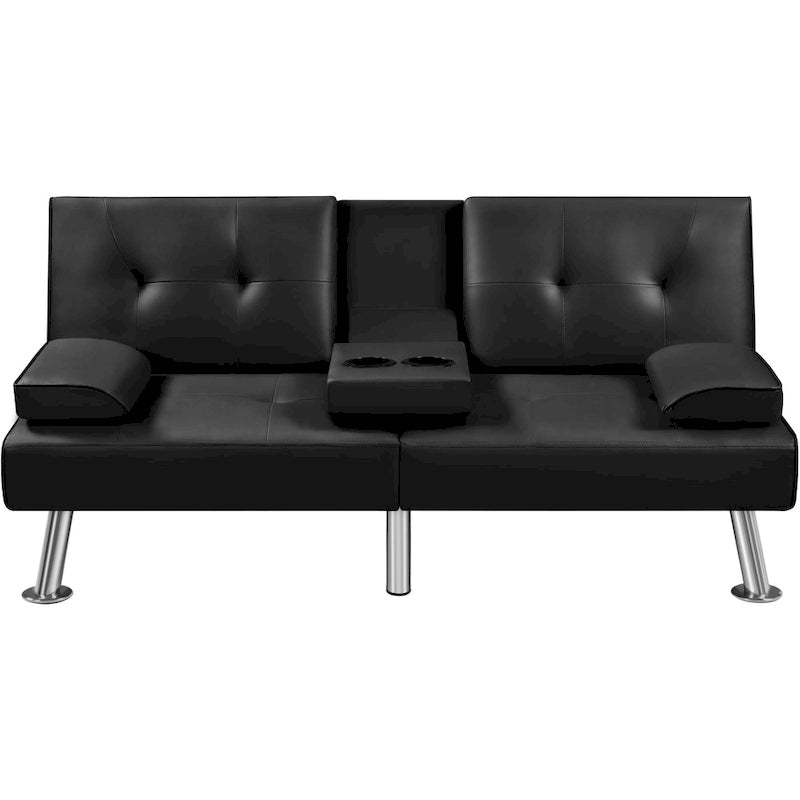 Faux Leather Convertible Futon Sofa Bed 3-in-1
