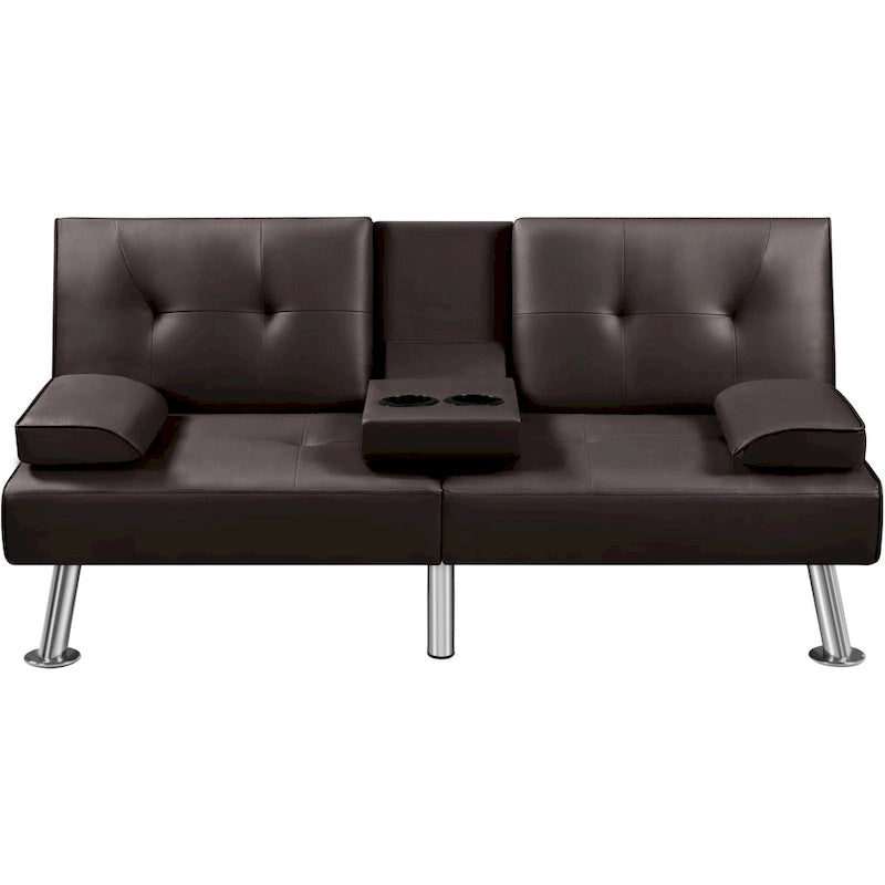 Faux Leather Convertible Futon Sofa Bed 3-in-1