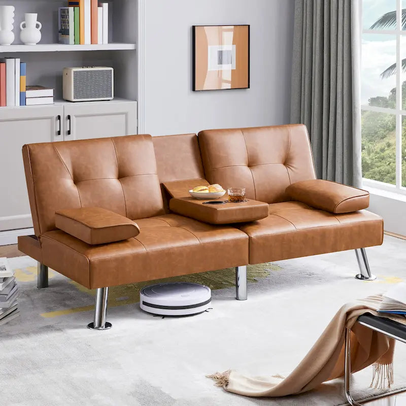Faux Leather Convertible Futon Sofa Bed 3-in-1