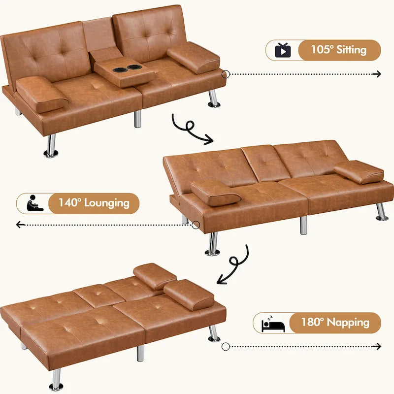 Faux Leather Convertible Futon Sofa Bed 3-in-1