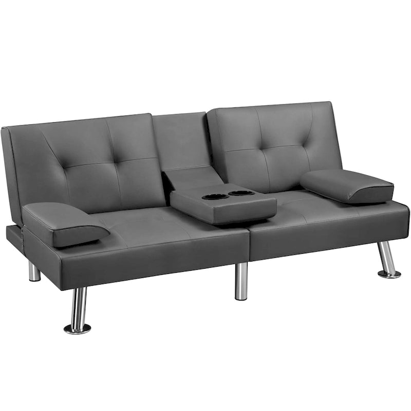 Faux Leather Convertible Futon Sofa Bed 3-in-1