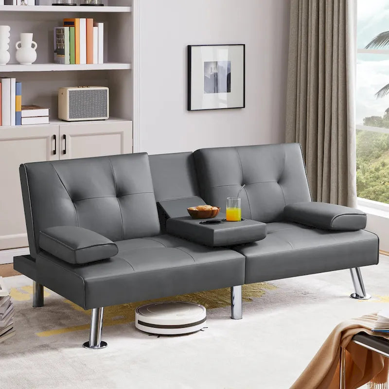 Faux Leather Convertible Futon Sofa Bed 3-in-1