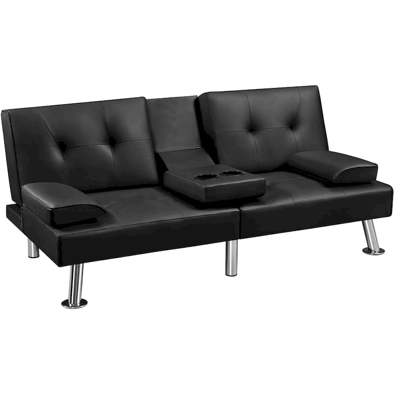 Faux Leather Convertible Futon Sofa Bed 3-in-1