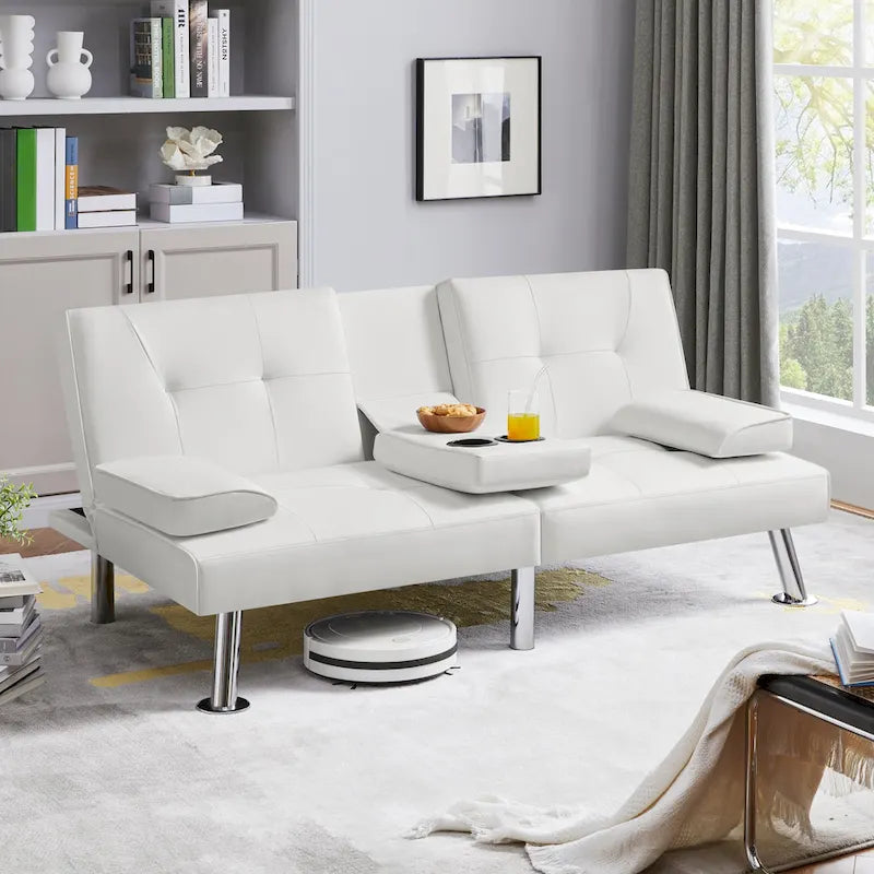 Faux Leather Convertible Futon Sofa Bed 3-in-1