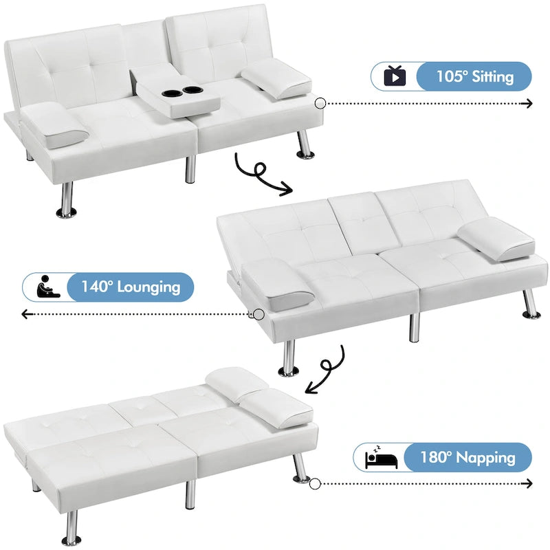 Faux Leather Convertible Futon Sofa Bed 3-in-1