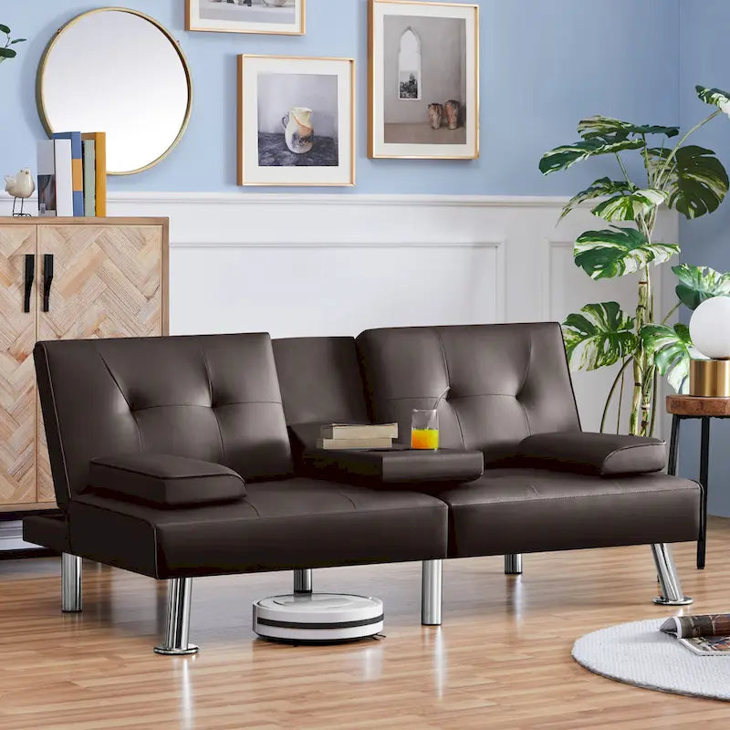 Faux Leather Convertible Futon Sofa Bed 3-in-1