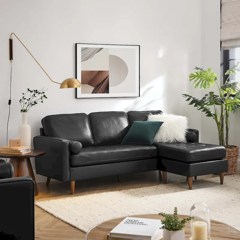 78" Mid-Century Leather Apartment Sectional Sofa