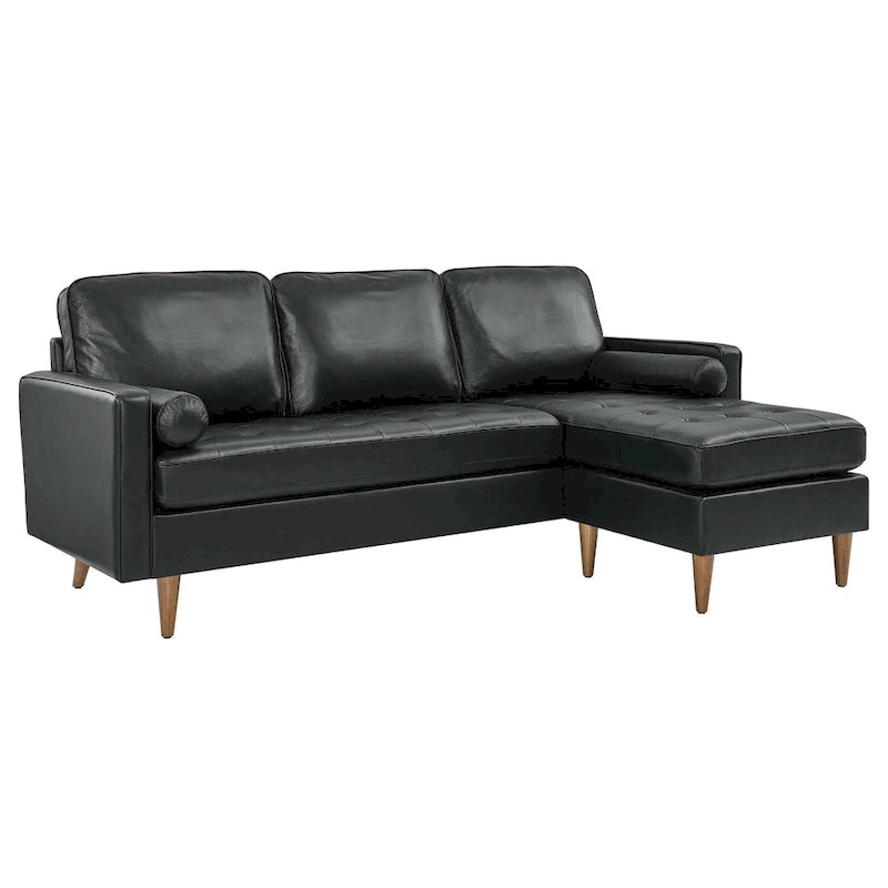 78" Mid-Century Leather Apartment Sectional Sofa
