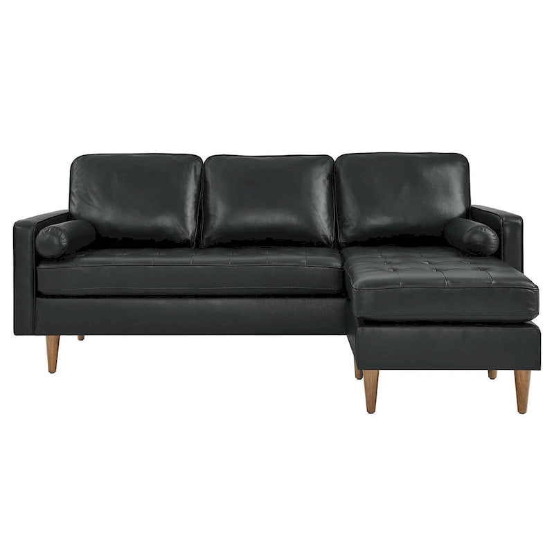 78" Mid-Century Leather Apartment Sectional Sofa