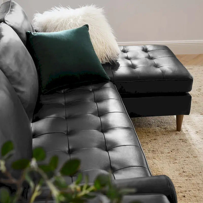 78" Mid-Century Leather Apartment Sectional Sofa