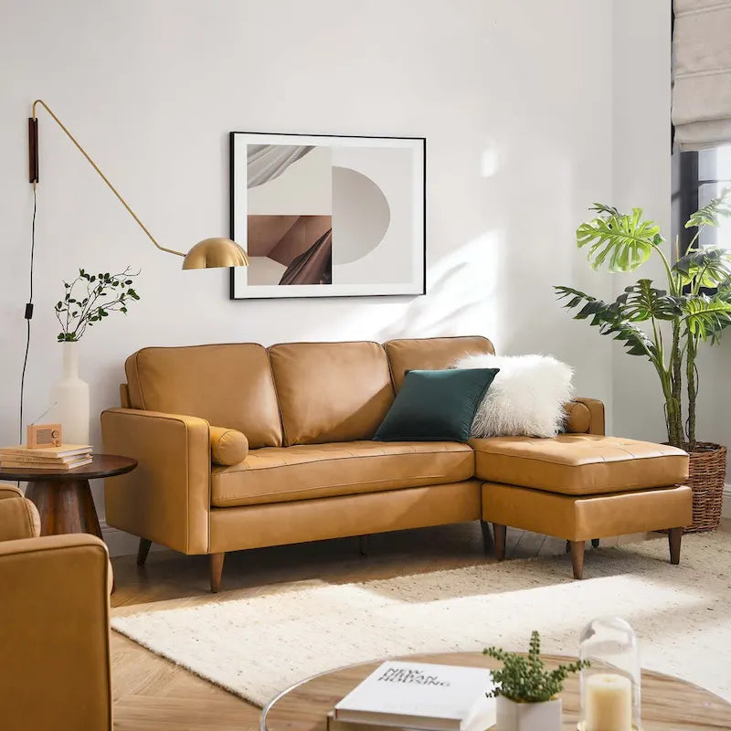 78" Mid-Century Leather Apartment Sectional Sofa