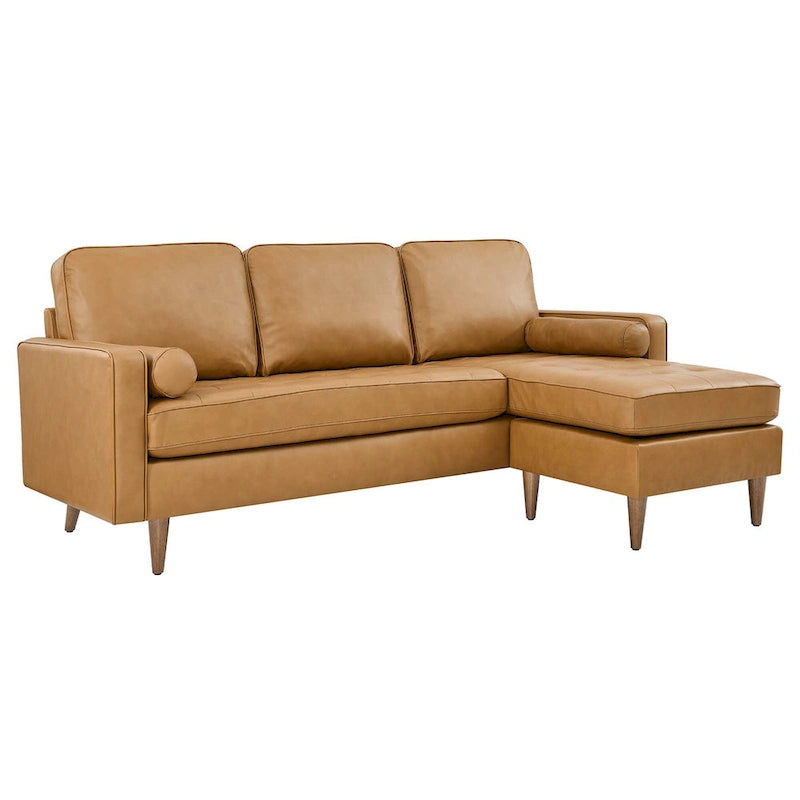 78" Mid-Century Leather Apartment Sectional Sofa