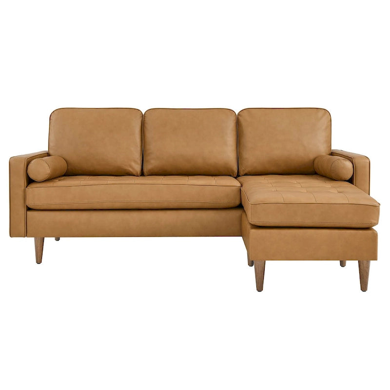 78" Mid-Century Leather Apartment Sectional Sofa