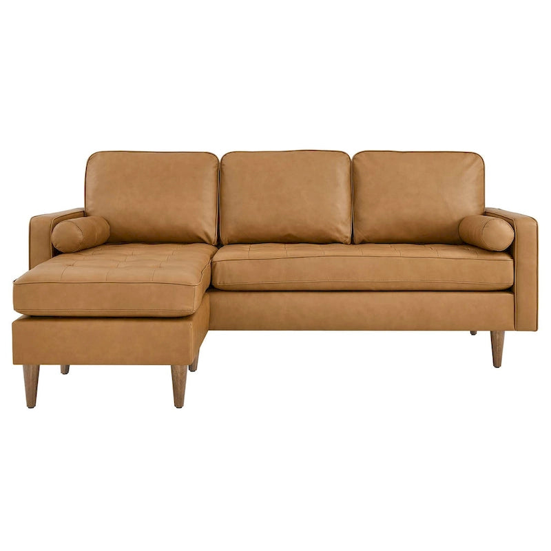78" Mid-Century Leather Apartment Sectional Sofa