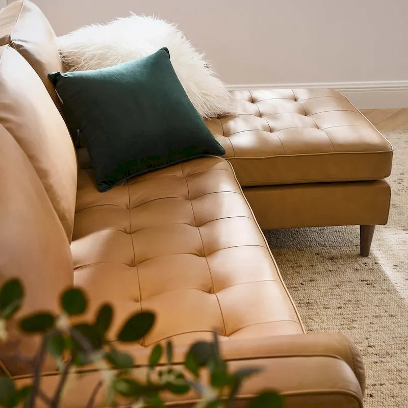 78" Mid-Century Leather Apartment Sectional Sofa