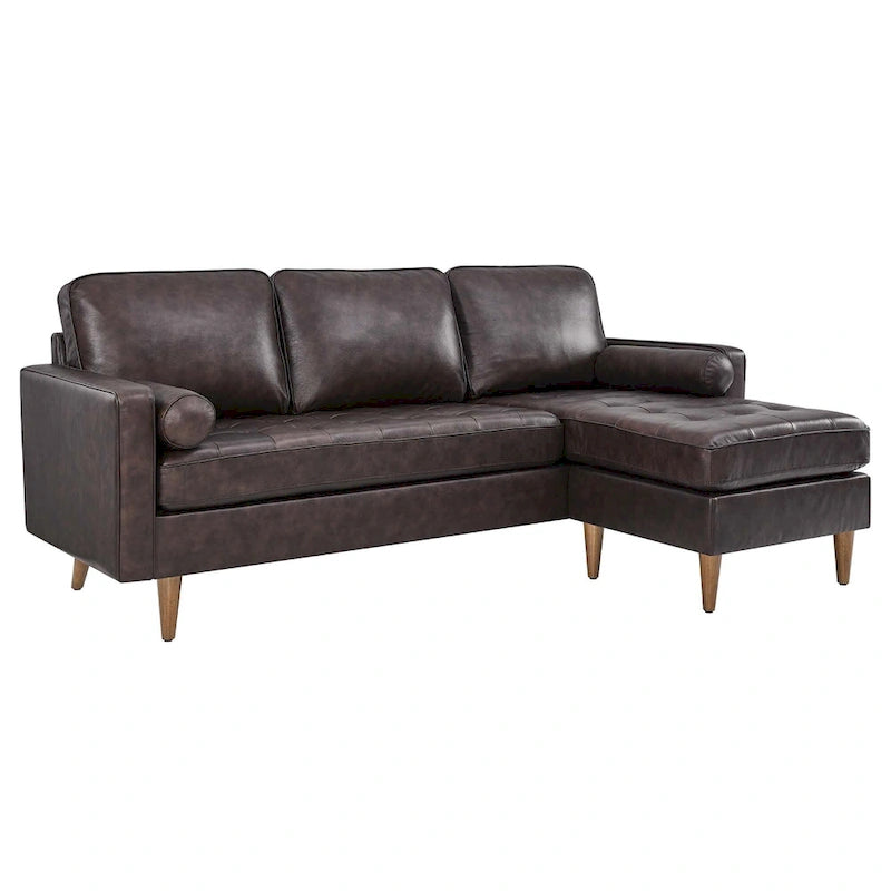78" Mid-Century Leather Apartment Sectional Sofa