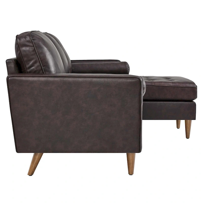 78" Mid-Century Leather Apartment Sectional Sofa